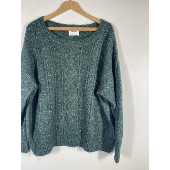 Old Navy Sweater Sz 2X Green Chunky Knit Womens Cable Knit Fisherman Cabin Core - Picture 6 of 12